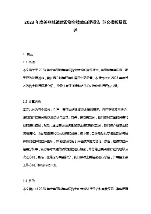 2023年度美丽城镇建设资金绩效自评报告_范文模板及概述