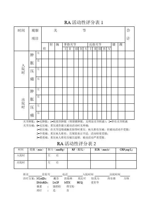 RA活动性评分表1Microsoft Word 文档