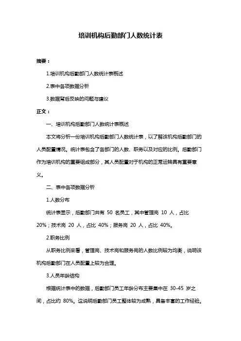 培训机构后勤部门人数统计表