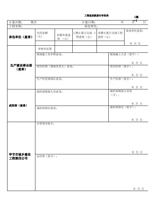 工程进度款拨付报审表