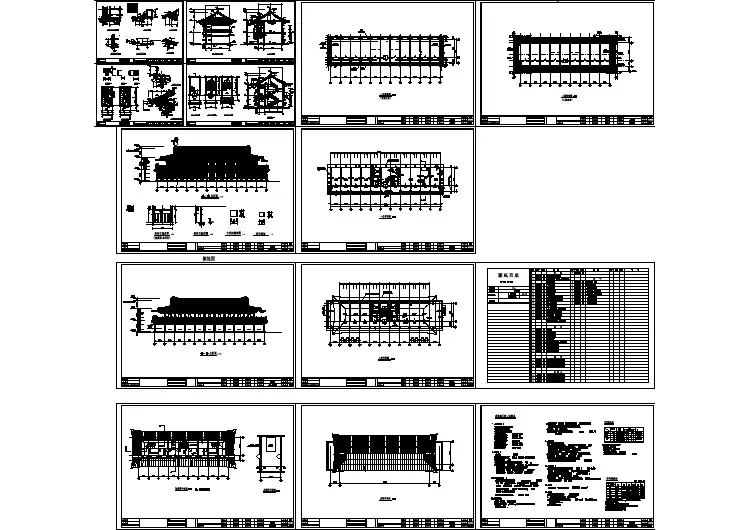 中式古建二层庙宇建筑施工构造cad布置方案图（砖混结构）