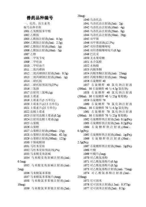 兽药品种编号