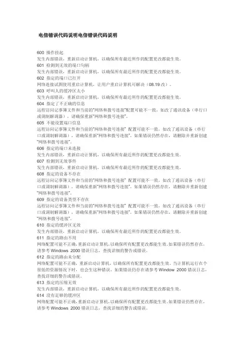 电信错误代码说明电信错误代码说明