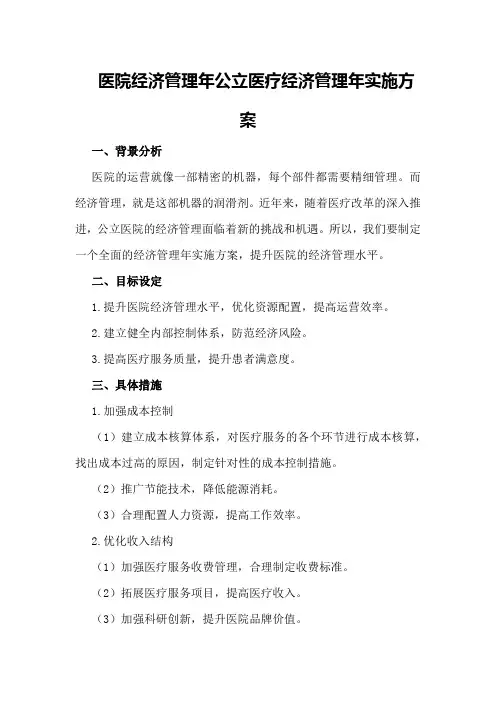 医院经济管理年 公立医疗经济管理年实施方案