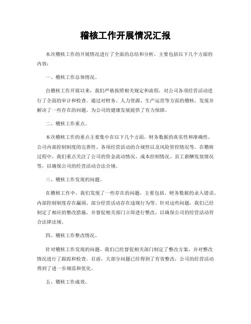 稽核工作开展情况汇报