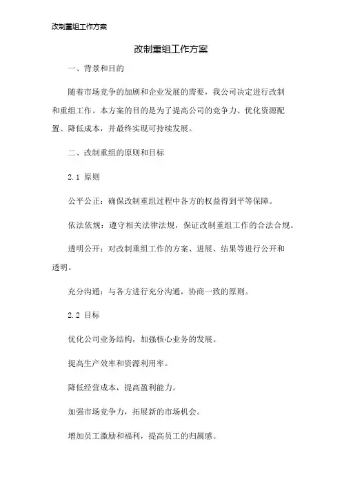 改制重组工作方案