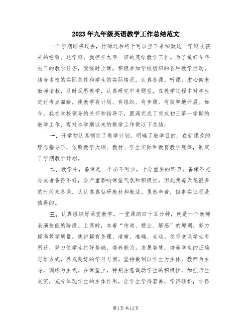 2023年九年级英语教学工作总结范文(4篇)