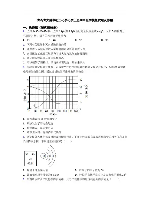 青岛青大附中初三化学化学上册期中化学模拟试题及答案