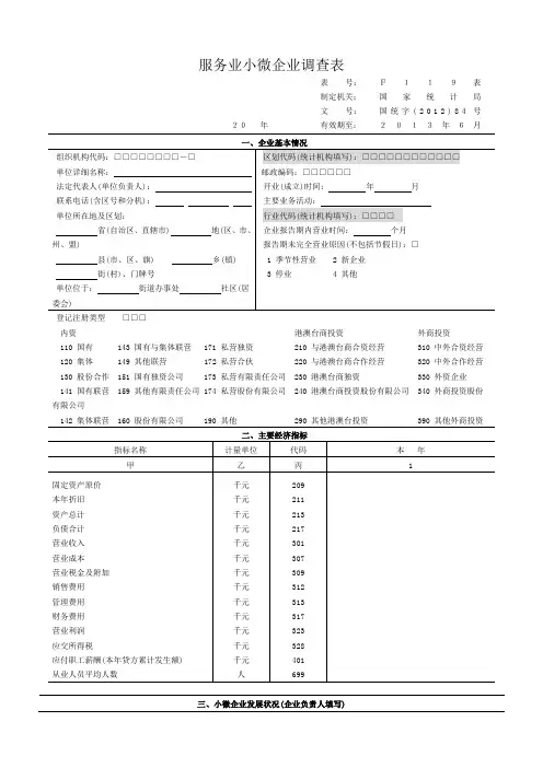服务业小微企业调查表