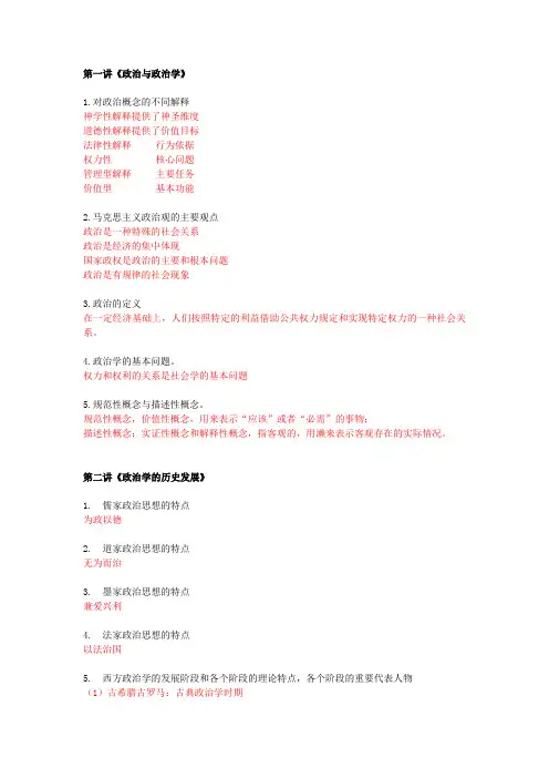 《政治学原理》知识点梳理有答案版