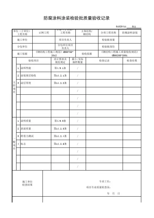 防腐涂料涂装检验批质量验收记录