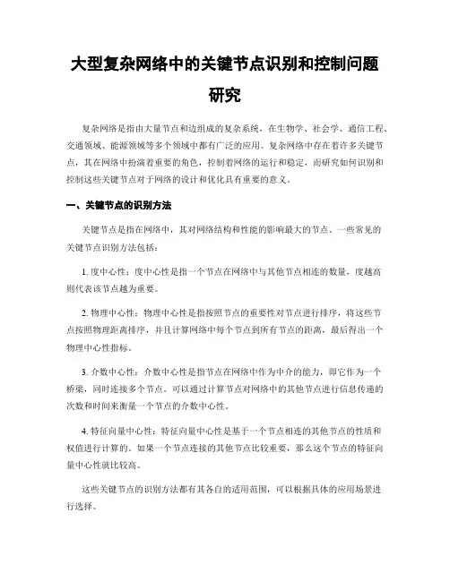 大型复杂网络中的关键节点识别和控制问题研究