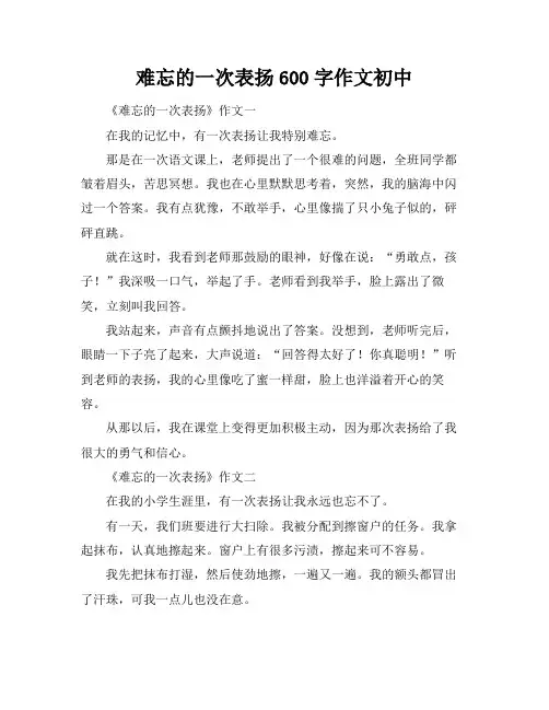 难忘的一次表扬600字作文初中