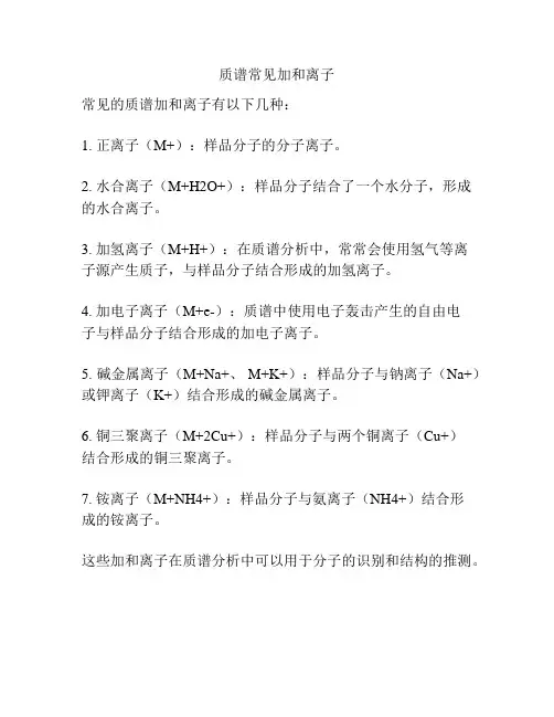 质谱常见加和离子