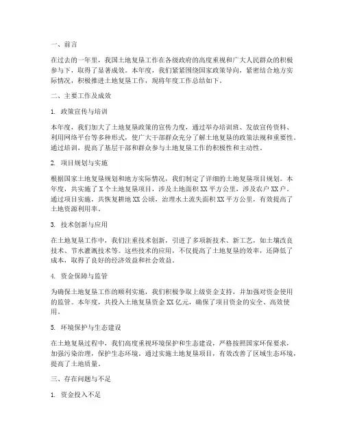 土地复垦工作年度总结范文