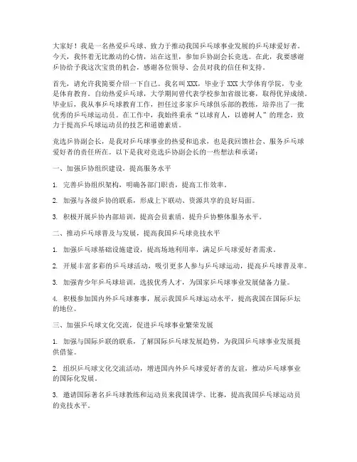 乒协副会长竞选演讲稿