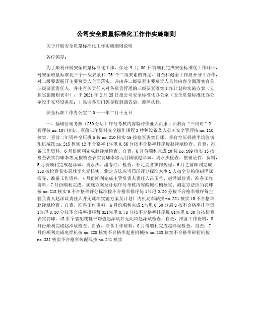 公司安全质量标准化工作作实施细则
