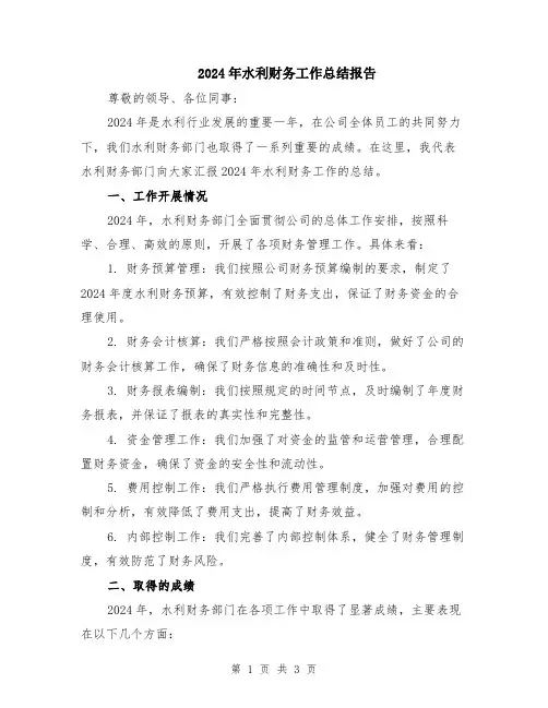 2024年水利财务工作总结报告