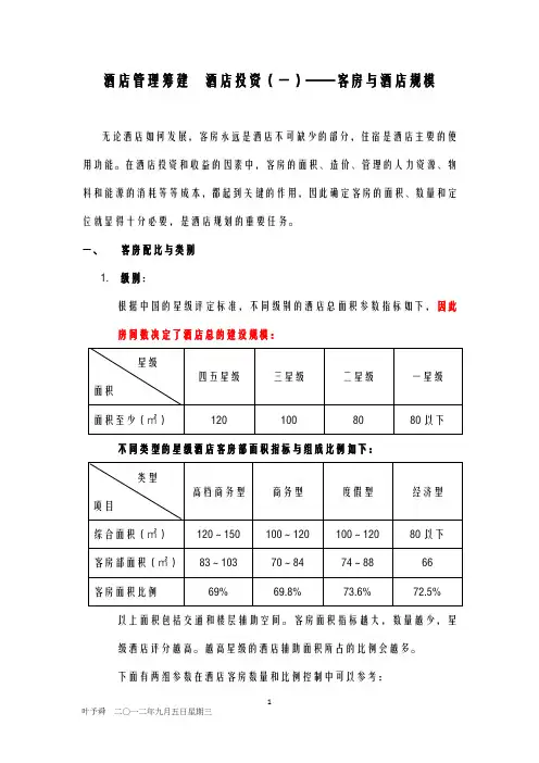 酒店管理筹建  酒店投资客房与酒店规模(叶予舜)