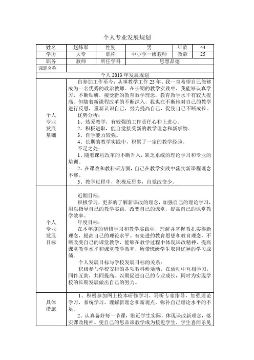 个人专业发展规划(赵炜军)