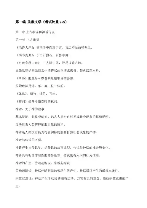 自考《中国古代文学史一》知识点总结