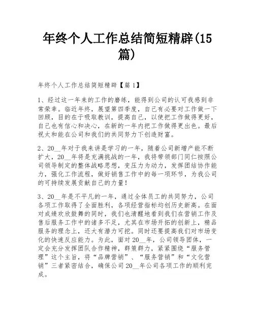 年终个人工作总结简短精辟(15篇)