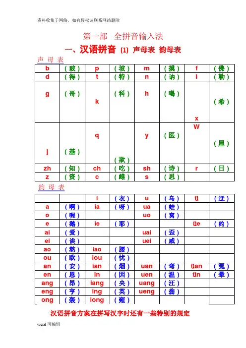 汉语拼音——声母_韵母全表教学内容