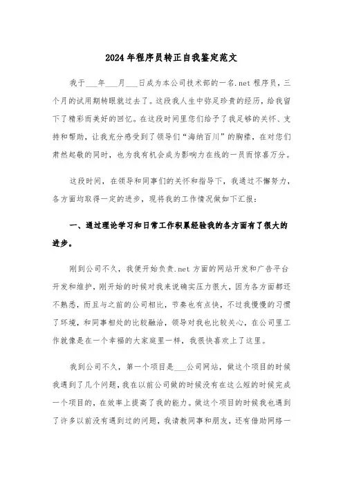 2024年程序员转正自我鉴定范文（三篇）