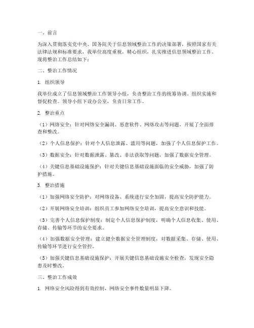 信息领域整治工作总结报告