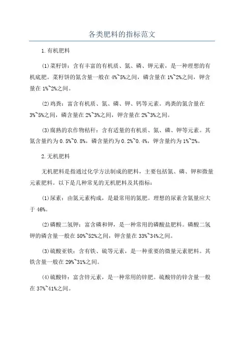 各类肥料的指标范文