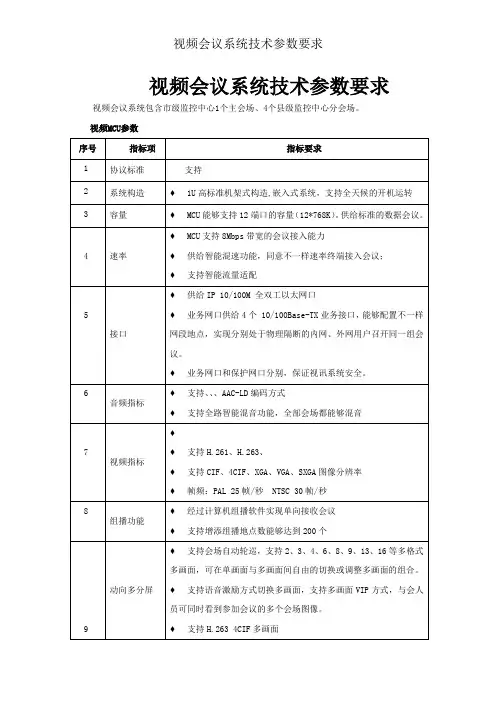 视频会议系统技术参数要求