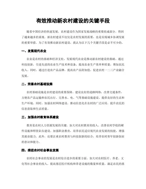 有效推动新农村建设的关键手段