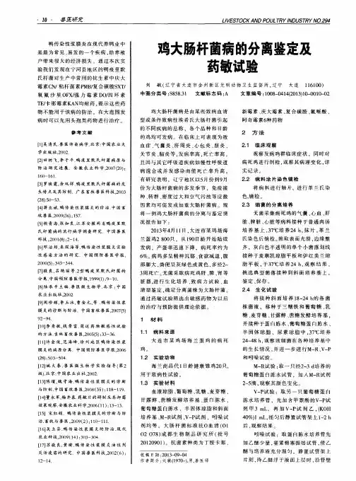 鸡大肠杆菌病的分离鉴定及药敏试验