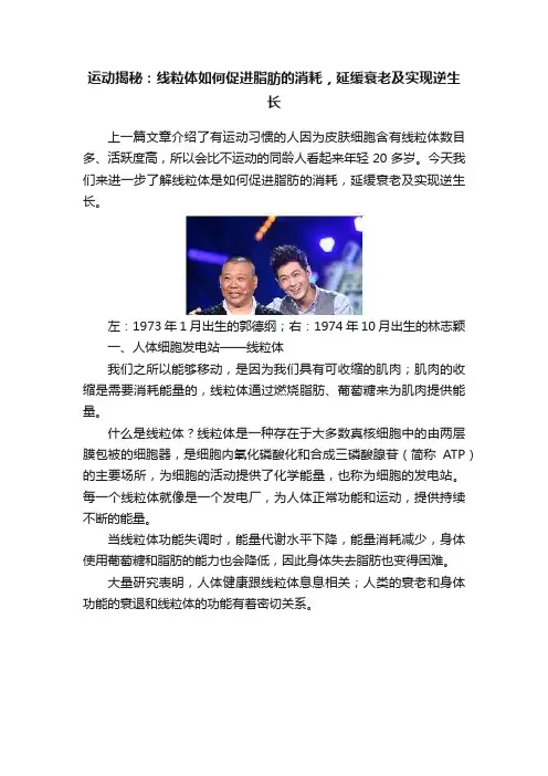 运动揭秘：线粒体如何促进脂肪的消耗，延缓衰老及实现逆生长