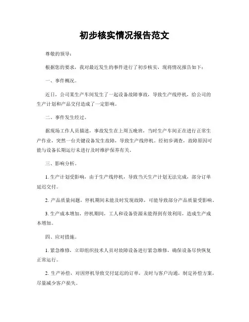 初步核实情况报告范文
