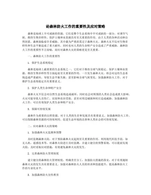 论森林防火工作的重要性及应对策略