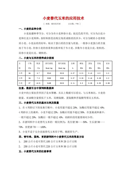 1小麦替代玉米的注意事项