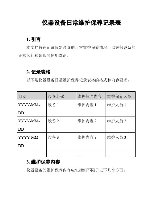仪器设备日常维护保养记录表