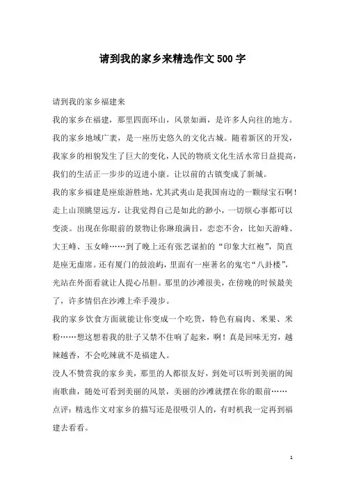 请到我的家乡来精选作文500字