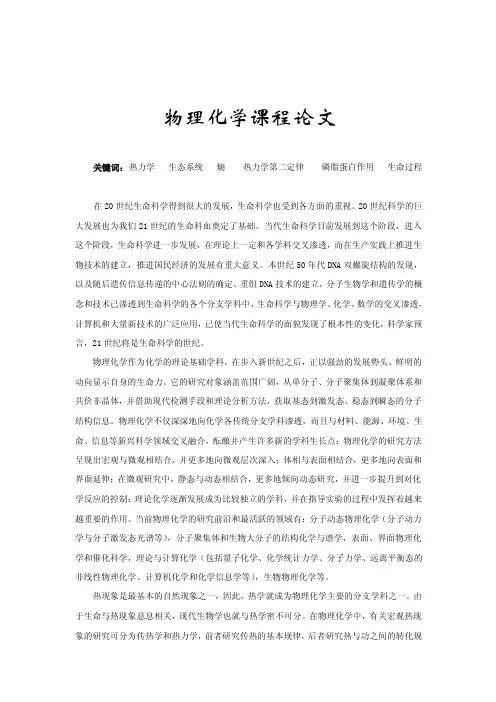 物理化学课程论文
