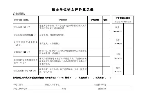 硕士学位论文评价意见表
