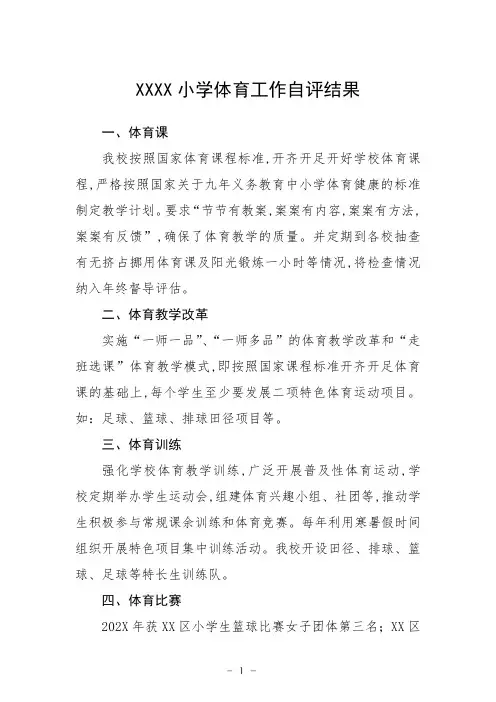 中心小学体育工作自评结果