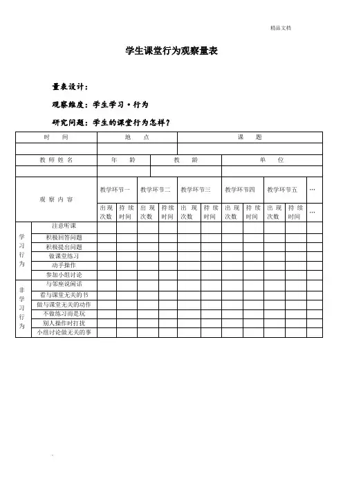 学生课堂行为观察量表