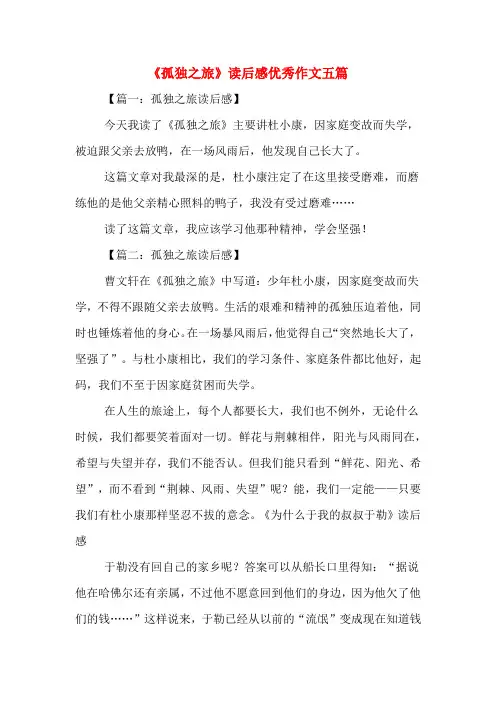 《孤独之旅》读后感优秀作文五篇