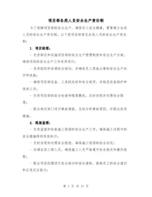 项目部各类人员安全生产责任制（3篇）