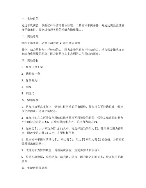 物理实验报告杠杆平衡