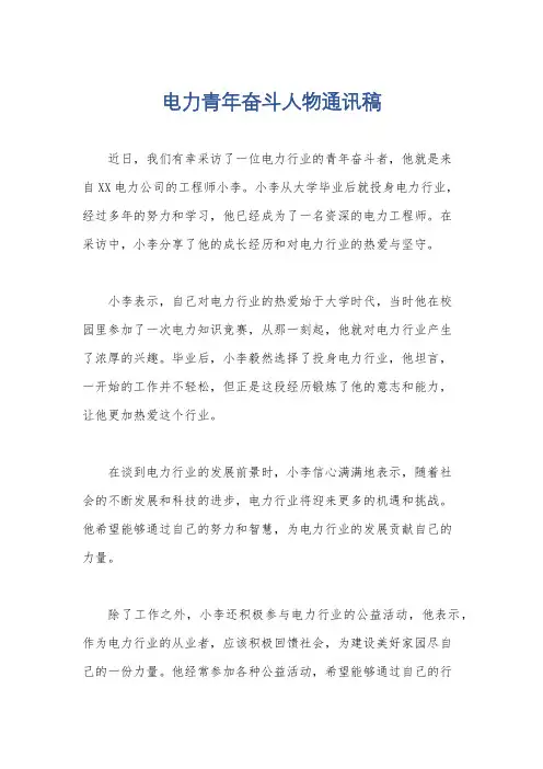 电力青年奋斗人物通讯稿