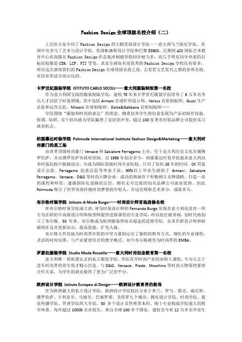 Fashion Design全球顶级名校介绍(二)