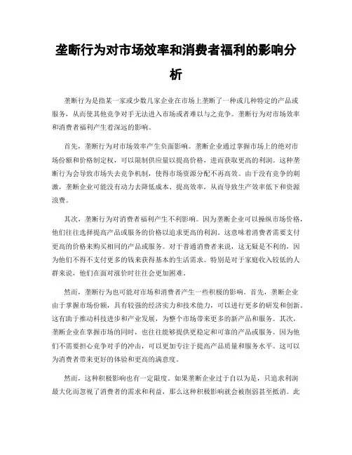垄断行为对市场效率和消费者福利的影响分析