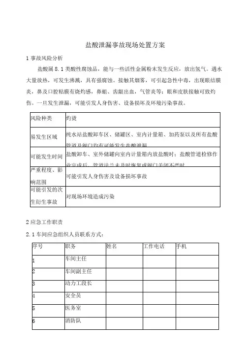 盐酸泄漏事故现场处置方案